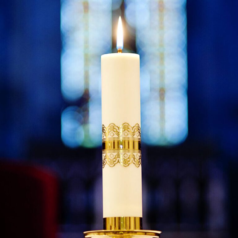 Interior of beautiful european church ready for wedding ceremony.